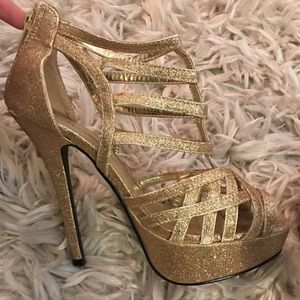Sparkly gold platform stilettos